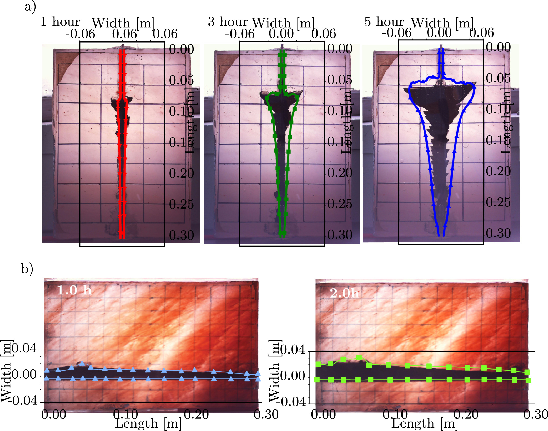 Experimental cavities compared with simulated dissolution fronts